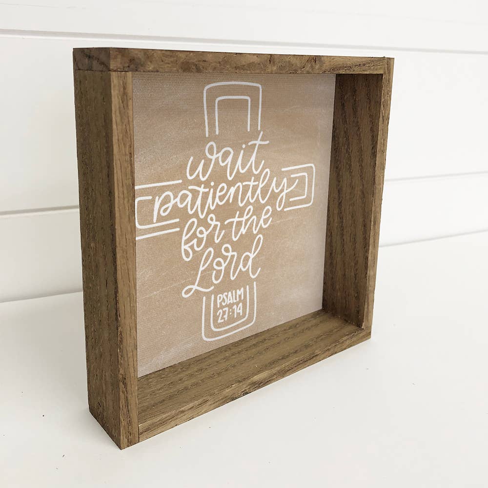 Wait Patiently Wall Art - Scripture Canvas Art - Wood Framed: 6x6" Mini Canvas Art with Wood Box Frame