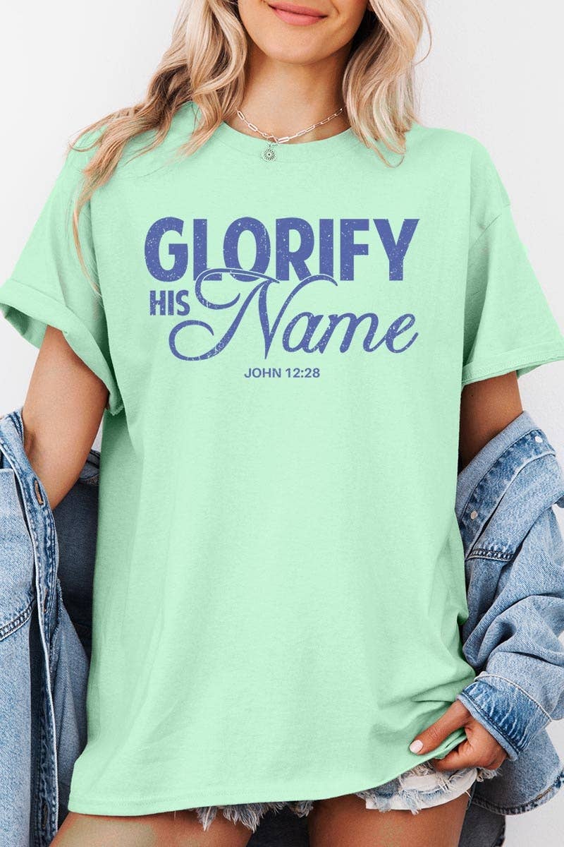 Glorify His Name Graphic Heavy Cotton Tee: NAVY / S