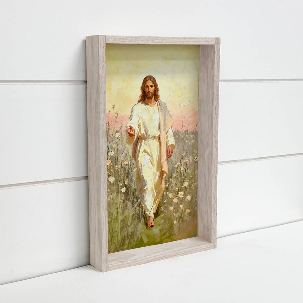 Jesus Hand of Grace - Christian Farmhouse Hallway Wall Art: 6x10" Mini Canvas Art with Wood Box Frame